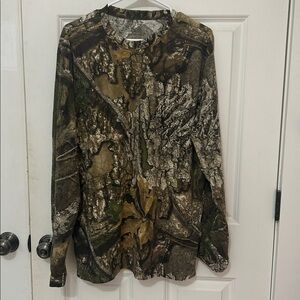 Realtree Camo Shirt Punk Camouflage Henley long sleeve T-shirt Y2K brown green